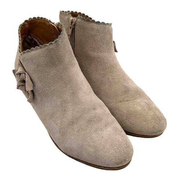 Jack Rogers Kali Suede Ankle Booties Gray 2 Bows Side Zip Prairie Size 6M - Picture 2 of 9